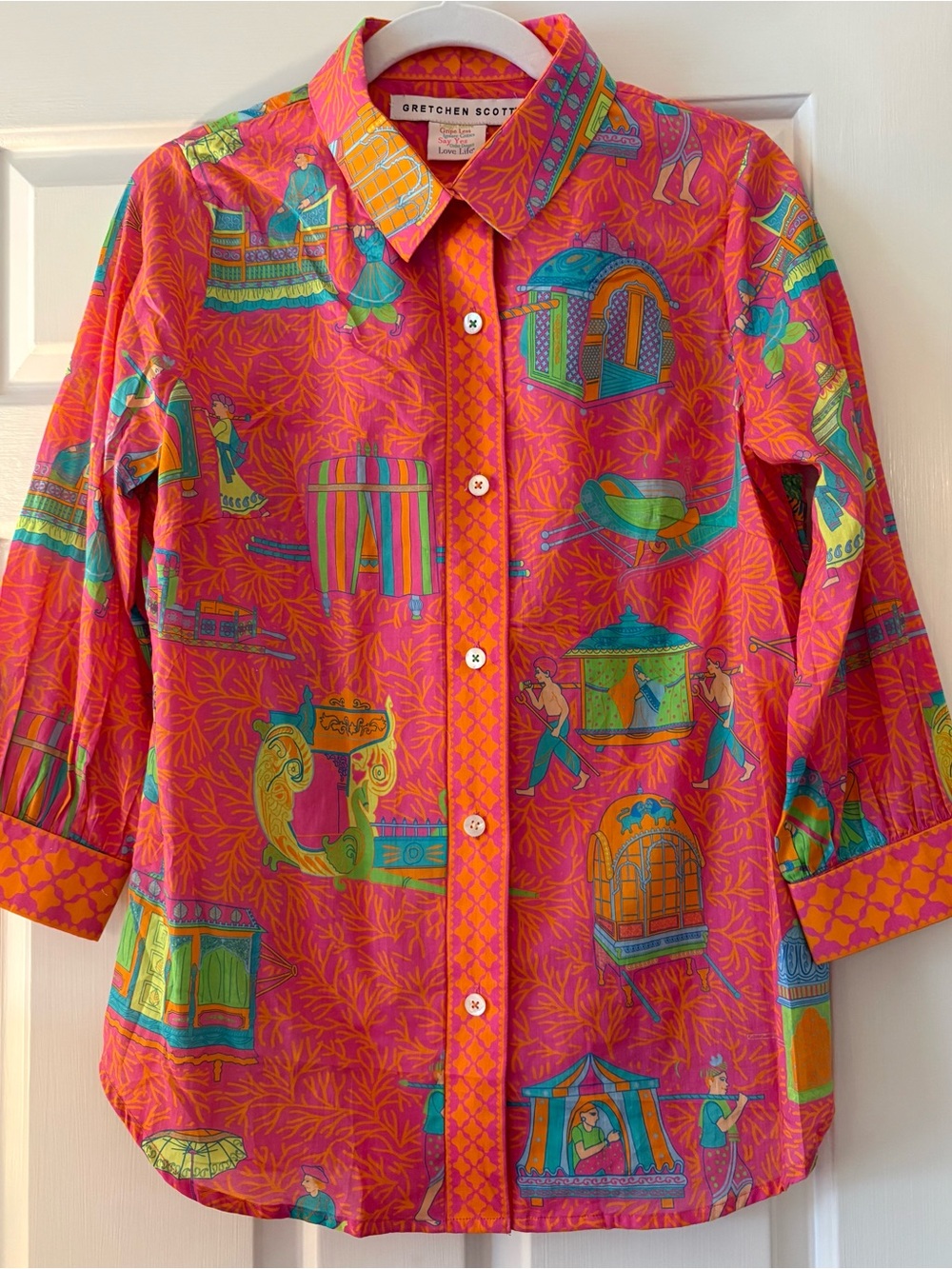 NWOT Gretchen Scott Designs women’s Hot Pink Printed Button-Up Shirt